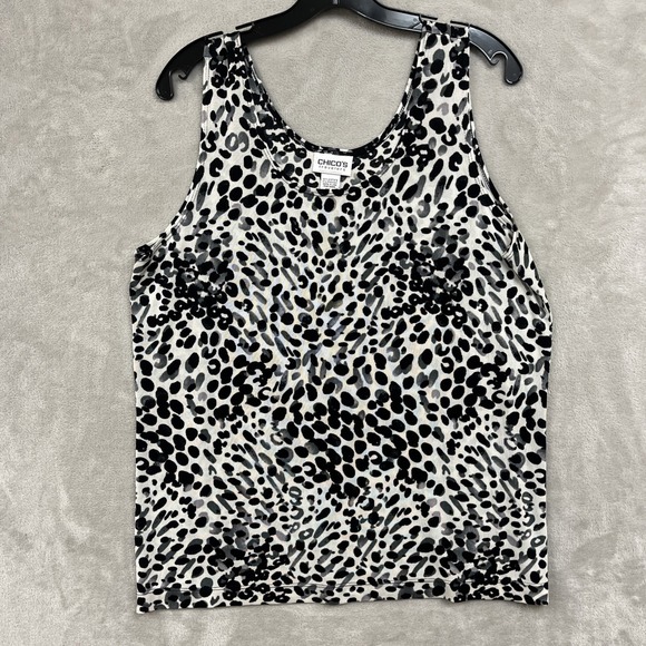 Chico's Travelers Tank Top 3 XL Camisole Black Animal Print Slinky Shell Printed - Picture 1 of 5